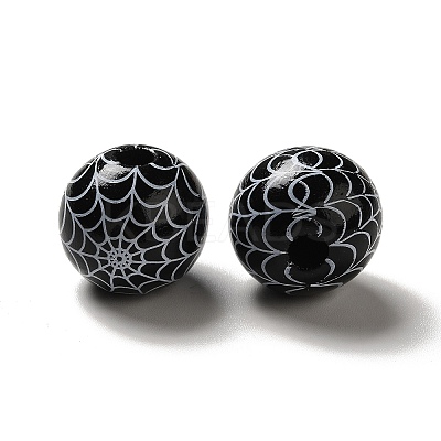 Halloween Printed Spider Webs Colored Wood European Beads X1-WOOD-K007-04C-1