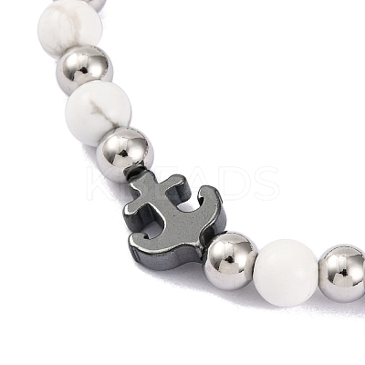 Natural Howlite & Synthetic Magnetic Hematite Anchor Beaded Bracelet BJEW-P339-01P-07-1