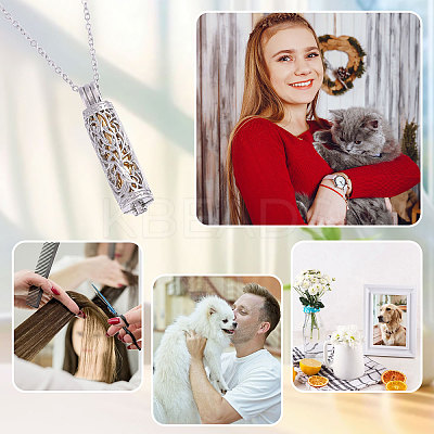 1Pc 304 Stainless Steel Tree of Life Hollow Column Pendant Pet Urn Ashes Necklaces NJEW-CA0001-28GP-1