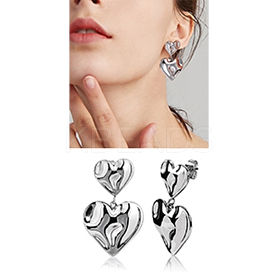 304 Stainless Steel Hammered Heart Dangle Stud Earrings JE1119B-1