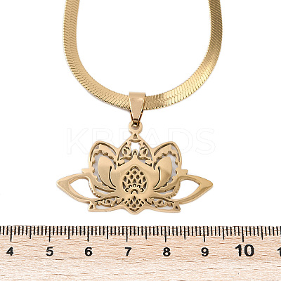 201 Stainless Steel Chakra Lotus Flower Hollow Pendant Necklaces LS-NJEW-K283-29G-1