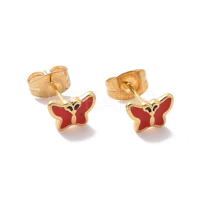 Enamel Butterfly Stud Earrings with 316L Surgical Stainless Steel Pins EJEW-P204-04G-1