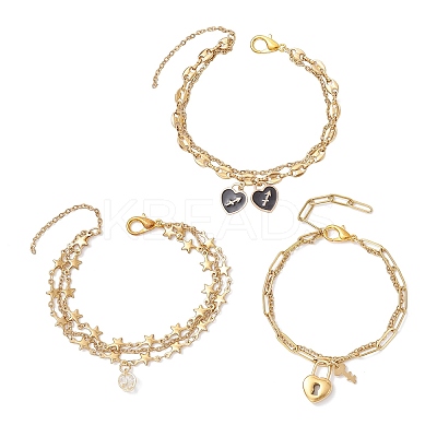 3Pcs 3 Styles 304 Stainless Steel Multi-layered Bracelets BJEW-JB12241-1