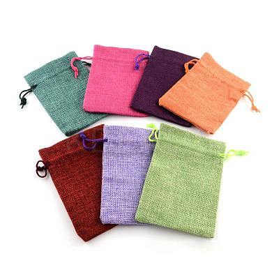 Polyester Imitation Burlap Packing Pouches Drawstring Bags ABAG-R005-14x10-M-1