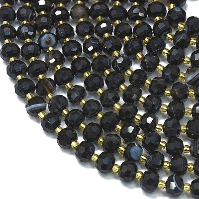 Natural Dyed & Heated Banded Black Agate Beads Strands G-K389-E51-01-1