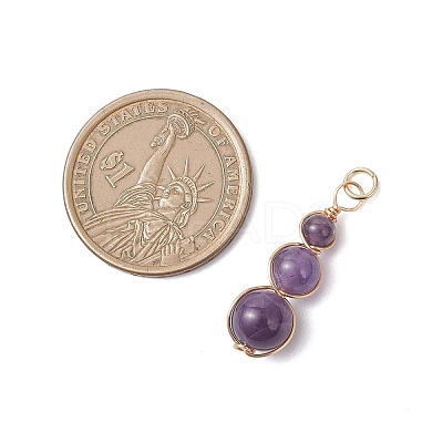 Natural Amethyst Round Beaded Pendants PALLOY-JF04700-02-1