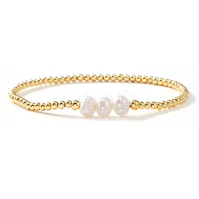 Brass & Glass & Natural Freshwater Pearls Beads Stretch Bracelets for Women OA4246-5-1