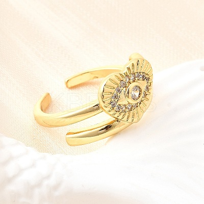 Brass Micro Pave Cubic Zirconia Cuff Rings for Women RJEW-F184-15G-1