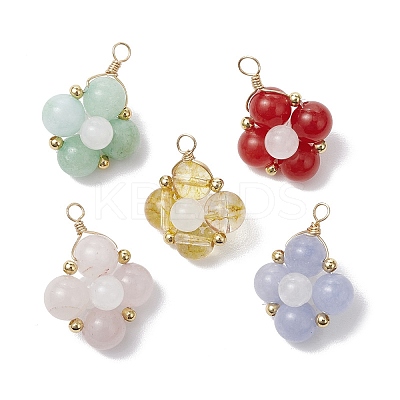 Natural Malaysia Jade & Quartz & Quartz Crystal & Rose Quartz Beaded Clover Pendants PALLOY-JF03638-1