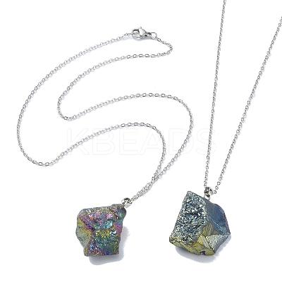 Natural Quartz Crystal Nugget Pendant Necklace with 304 Stainless Steel Chains NJEW-JN04385-02-1