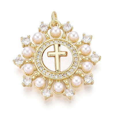 Brass Micro Pave Clear Cubic Zirconia Pendants KK-N268-64G-1