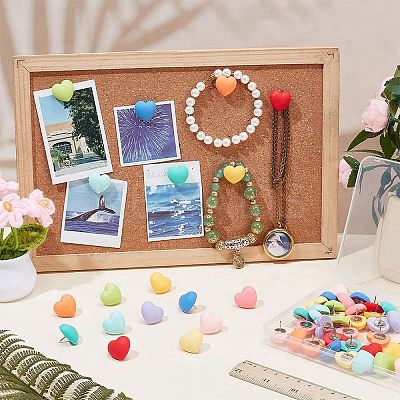 55Pcs 11 Colors Heart Pattern Plastic & Iron Push Pins Set AJEW-AR00004-1
