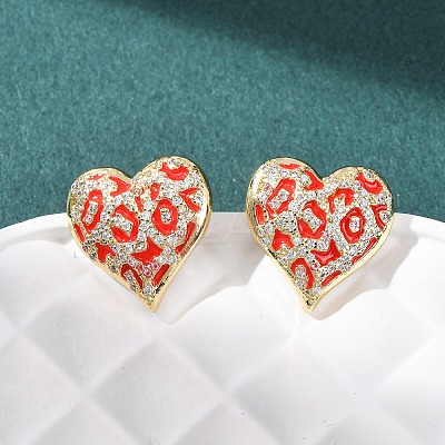Heart Brass Micro Pave Clear Cubic Zirconia Stud Earrings EJEW-H178-09G-01-1