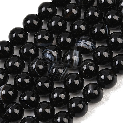 Natural Black Agate Bead Strands G-G962-10mm-12-A-1
