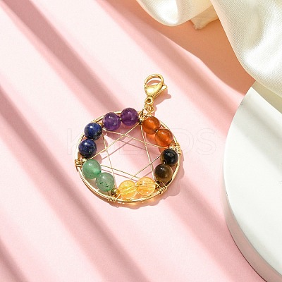 Wire Wrapped Chakra Mixed Gemstone Pendant Decorations HJEW-TA00077-1