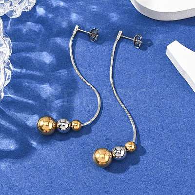 304 Stainless Steel Two Tone Round Tassel Stud Earrings LS-EJEW-A136-05B-GP-1
