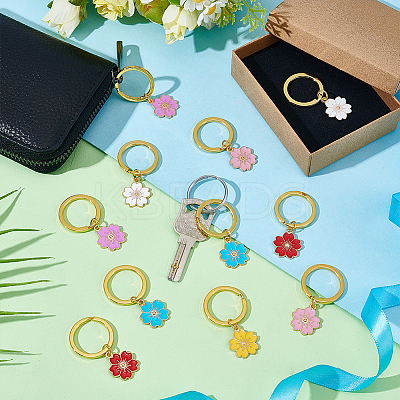 24Pcs 6 Colors Alloy Enamel Flower Keychain KEYC-NB00013-1
