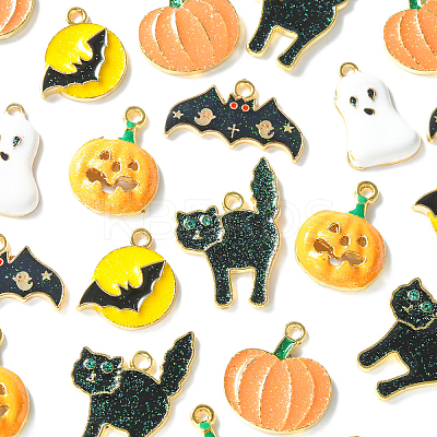 30Pcs 6 Styles Halloween Rack Plating Alloy Enamel Pendants PALLOY-CJ0002-32-1