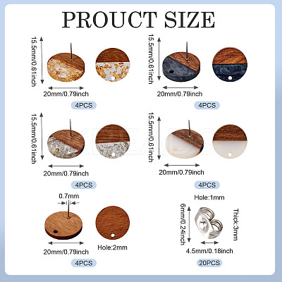 Opaque Resin & Walnut Wood Flat Round Stud Earrings MAK-TA0001-18C-1