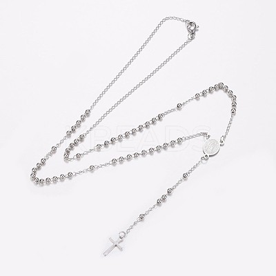 Non-Tarnish 304 Stainless Steel Rosary Bead Necklaces NJEW-I205-14P-1