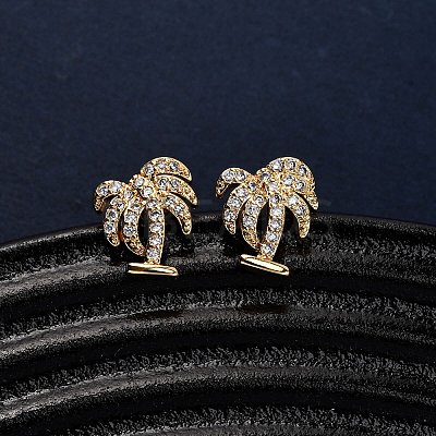 Brass Micro Pave Clear Cubic Zirconia Stud Earrings EJEW-D328-04G-05-1
