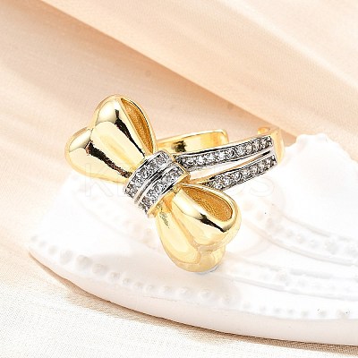 Brass Micro Pave Clear Cubic Zirconia Cuff Rings for Women RJEW-U051-01B-G-1