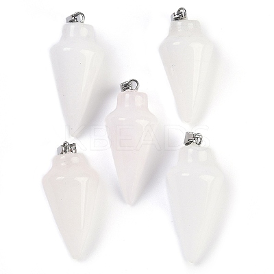Natural White Jade Gemstone Pointed Pendants G-K384-01P-09-1
