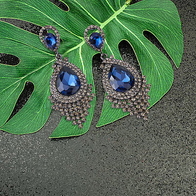 3 Pairs 3 Colors Glass Teardrop Dangle Stud Earrings EJEW-FI0001-88-1