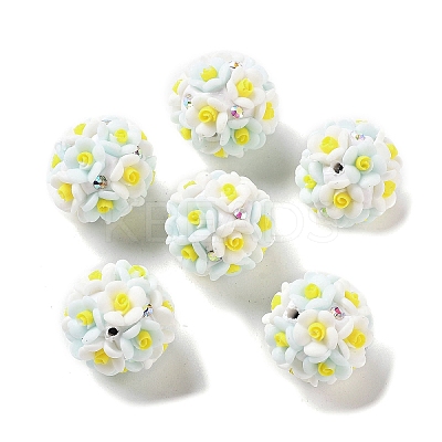 Luminous Polymer Clay Rhinestone Flower Beads RESI-C048-01A-1