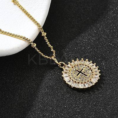 Brass Clear Cubic Zirconia Pendant Necklaces for Women NJEW-A039-02E-G-1
