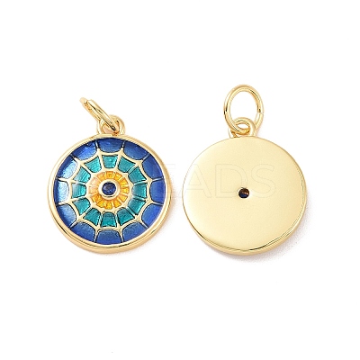 Flat Round Brass Micro Pave Cubic Zirconia Charms KK-G435-33G-01-1