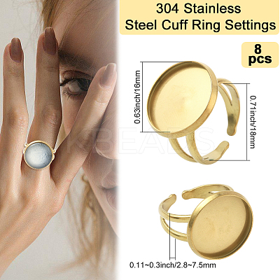 8Pcs 304 Stainless Steel Cuff Ring Settings STAS-BBC0008-13D-1