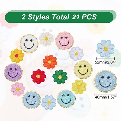Flat Round with Smiling Face & Daisy Flower Computerized Towel Embroidery Cloth Iron on/Sew on Patches DIY-AR0003-29-1