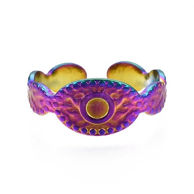 304 Stainless Steel Oval with Evil Eye Cuff Ring RJEW-N038-095-1
