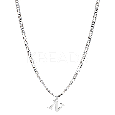 1Pc 304 Stainless Steel Letter Pendant Necklaces NJEW-LP0001-33N-P-1