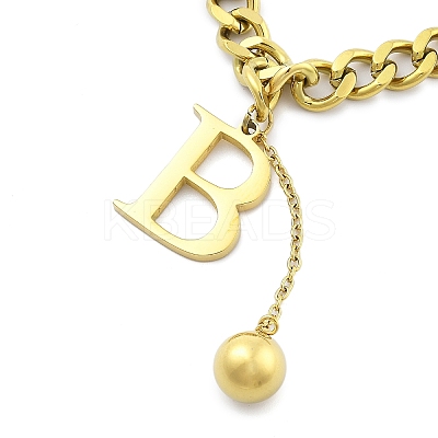 Ion Plating(IP) 304 Stainless Steel Letter B Pendant Cuban Link Chain Necklaces for Women NJEW-U016-01G-1