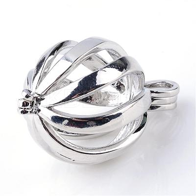 Rack Plating Brass Cage Pendants KK-S751-064P-1