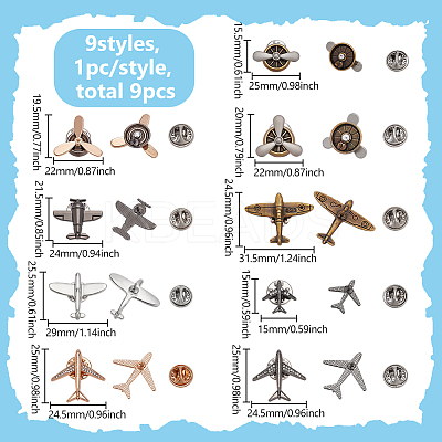 9Pcs 9 Styles Airplane Zinc Alloy Lapel Pin Backs for Backpack Clothes JEWB-FG0001-54-1