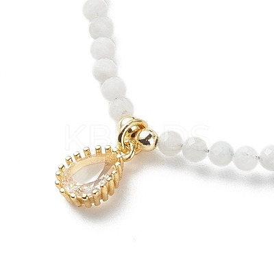 Cubic Zirconia Teardrop Pendant Necklace with Natural Moonstone Beaded Chains NJEW-JN04121-03-1
