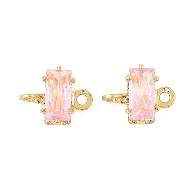 Brass Pave Cubic Zirconia Rectangle Connector Charms KK-P347-06G-02-1