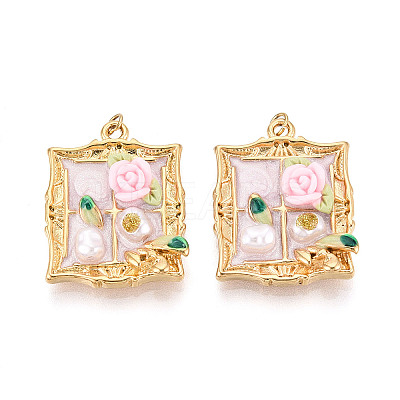 304 Stainless Steel and Enamel Resin ABS Imitation Pearl Glitter Powder Pendants STAS-T069-81M-1