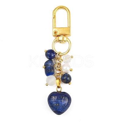 3Pcs Natural Lapis Lazuli & Rose Quartz & Amethyst Heart Pendant Decorations HJEW-JM04150-1