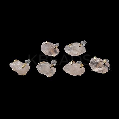 Raw Rough Natural Rose Quartz Stud Earrings EJEW-R148-01LG-02-1