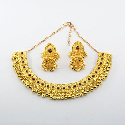 Teardrop Ethnic Style Alloy Rhinestone Bib Necklaces & Dangle Earrings Sets FS-WG1CE2C-01-1