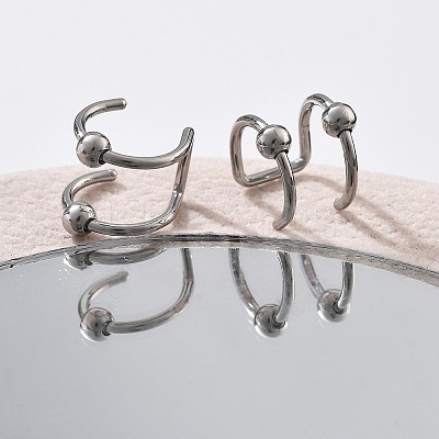 304 Stainless Steel 2 Line Round Clip on Nose Rings AJEW-A062-02P-1