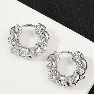 Twist Brass Cubic Zirconia Hoop Earrings EJEW-Q016-18P-1