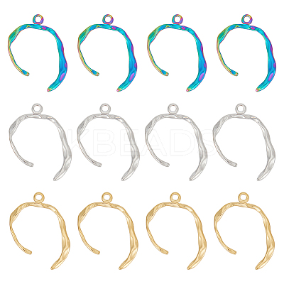 12Pcs 3 Colors 304 Stainless Steel Pendants STAS-UN0046-31-1