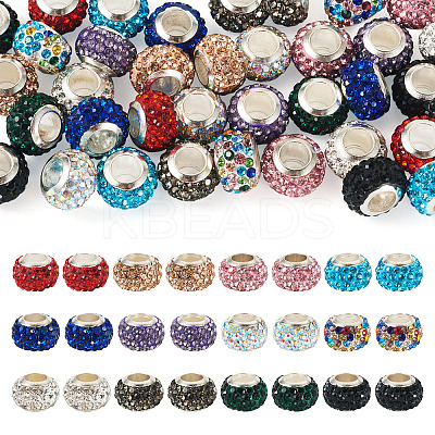 36Pcs 12 Colors Alloy Clay Pave Rhinestone European Beads ALRI-TA0001-30-1