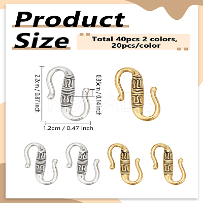 40Pcs 2 Colors Tibetan Style Alloy S-Hook Clasps FIND-LP0008-34-1