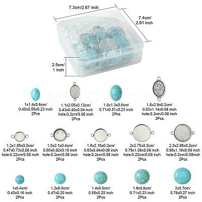 DIY Synthetic Turquoise Oval/Half Round Tibetan Style Alloy Connector Charms Making Kit DIY-FS0006-14-1